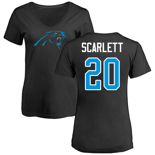 Carolina Panthers Black Women Jordan Scarlett Name and Number Logo Slim Fit NFL Football #20 T Shirt->women nfl jersey->Women Jersey